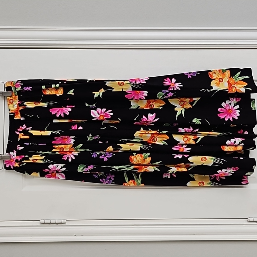 VINTAGE Full Floral Elastic Waist MIDI Skirt Easter Summer
